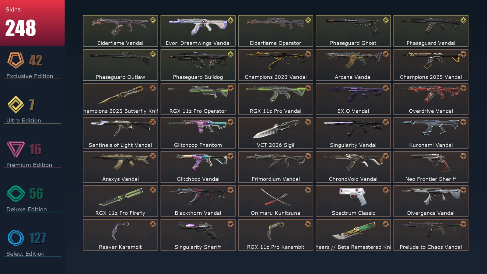 [Valorant] | EU | Level 406 | Diamond 2 | 29 Agents | 248 Skins
