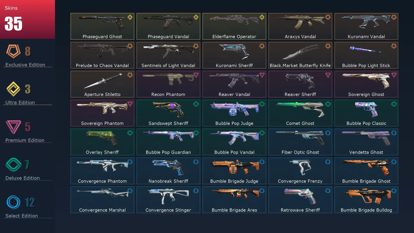 [Valorant] | EU | Level 208 | Bronze 2 | 28 Agents | 35 Skins