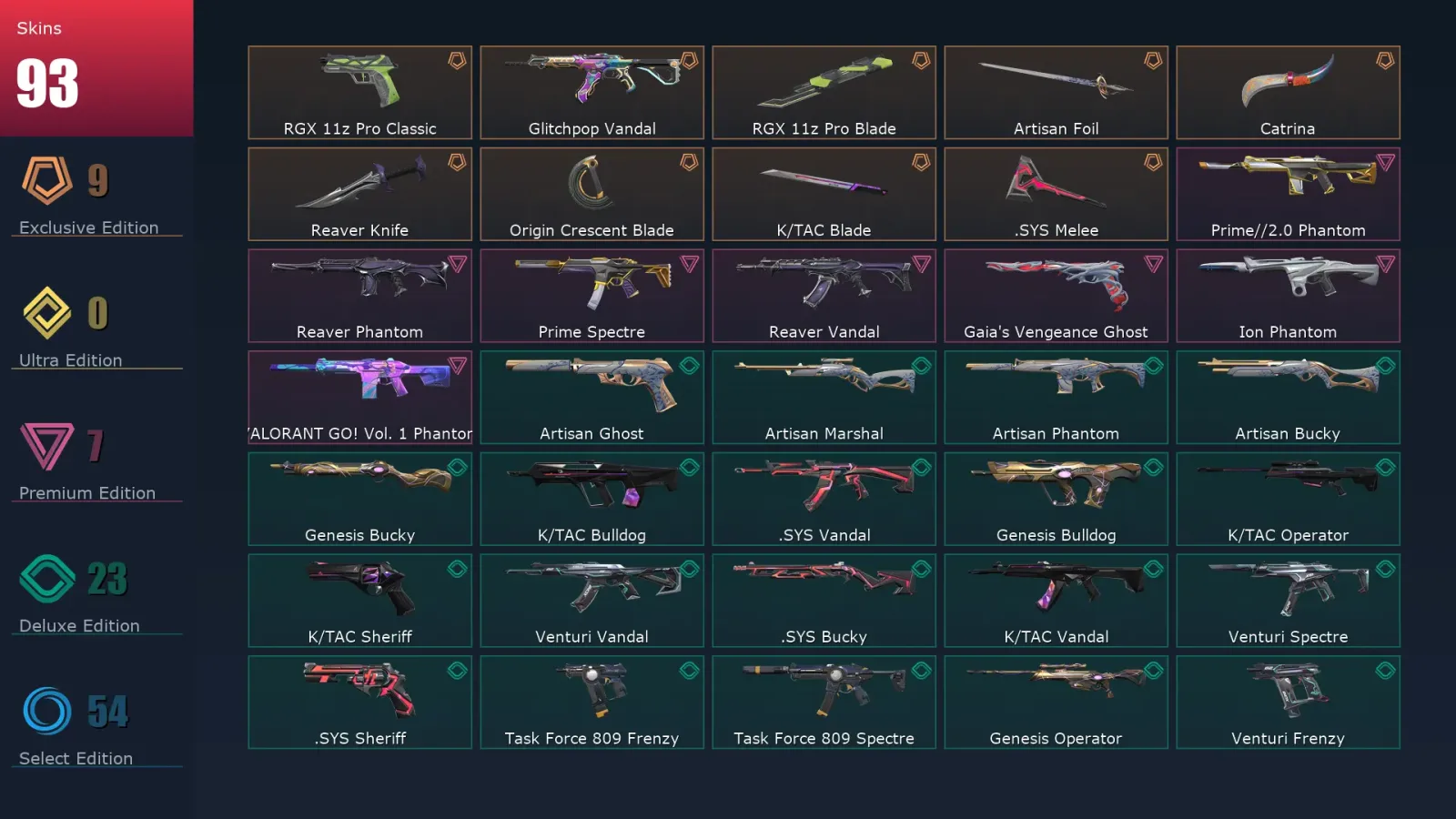 [Valorant] | EU | Level 177 | Gold 1 | 29 Agents | 93 Skins — Valorant account