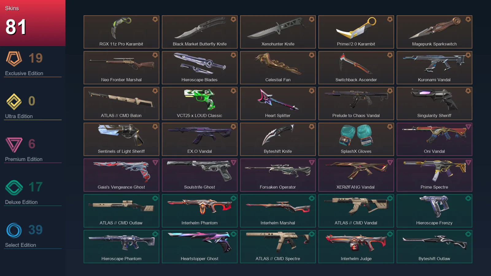 EU | Lv126 | Unranked | 81 Skin | 28 Agent | 62 Buddy