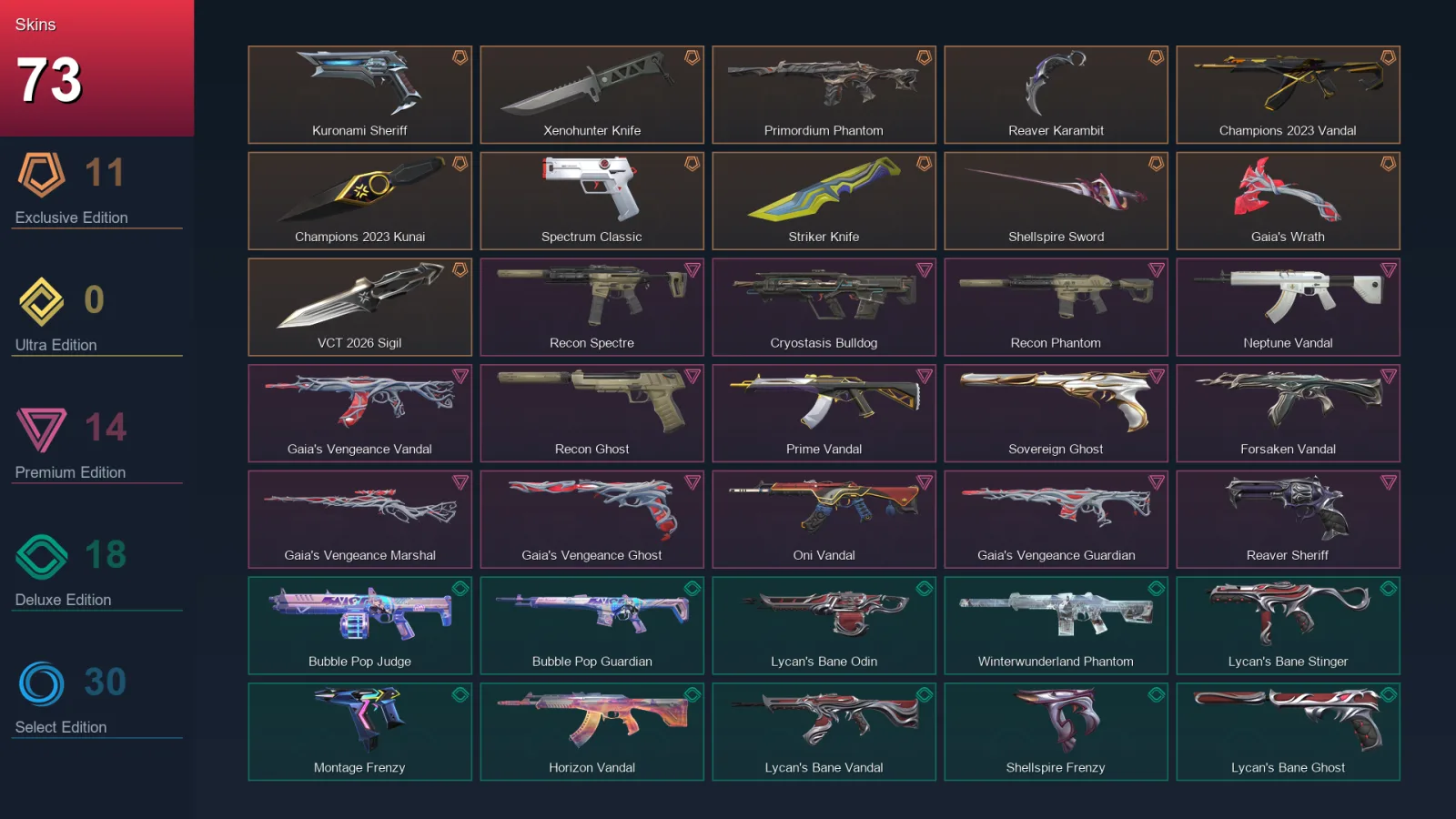 AP | Lv148 | Unranked | 73 Skin | 29 Agent | 81 Buddy