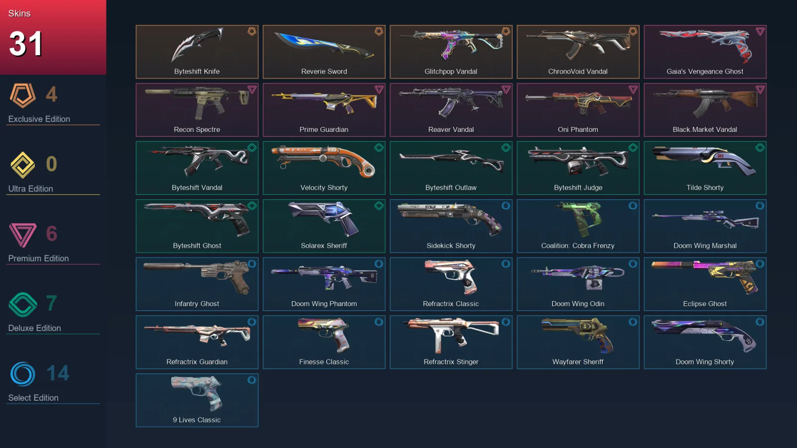EU | Lv180 | Unranked | 31 Skin | 24 Agent | 88 Buddy — Valorant account