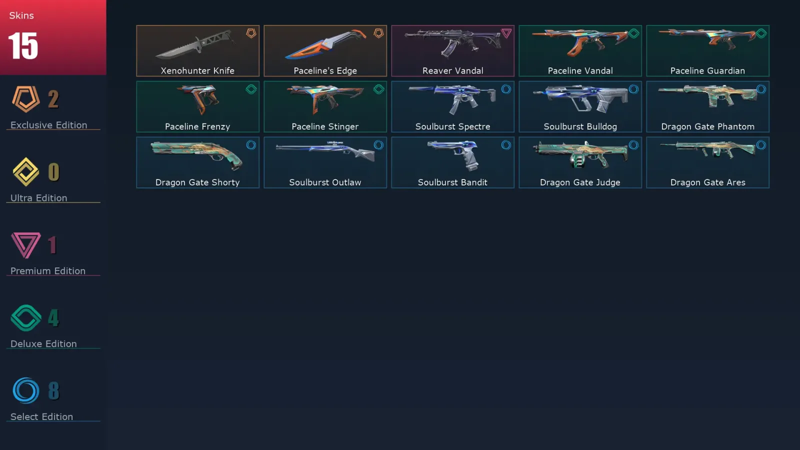 [Valorant] | EU | Level 36 | Gold 1 | 14 Agents | 15 Skins