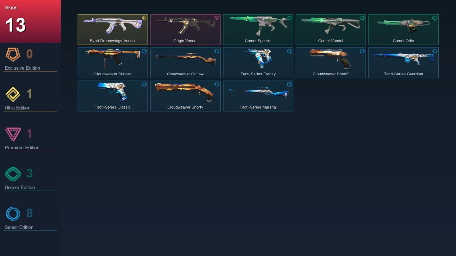 EU | Evori Dreamwings Vandal | Origin Vandal | Comet Spectre | Comet Vandal | 13 Skin | 13 Agent | 16 Buddy | Lv35