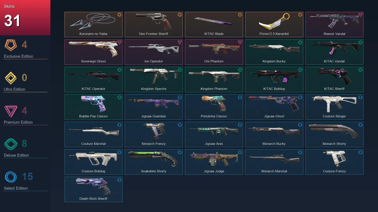 EU | Lv130 | Unranked | 31 Skin | 27 Agent | 63 Buddy