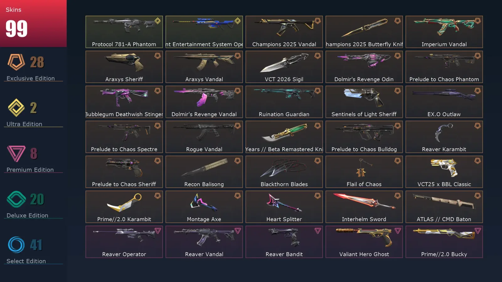 [Valorant] | EU | Level 264 | Diamond 3 | 29 Agents | 99 Skins