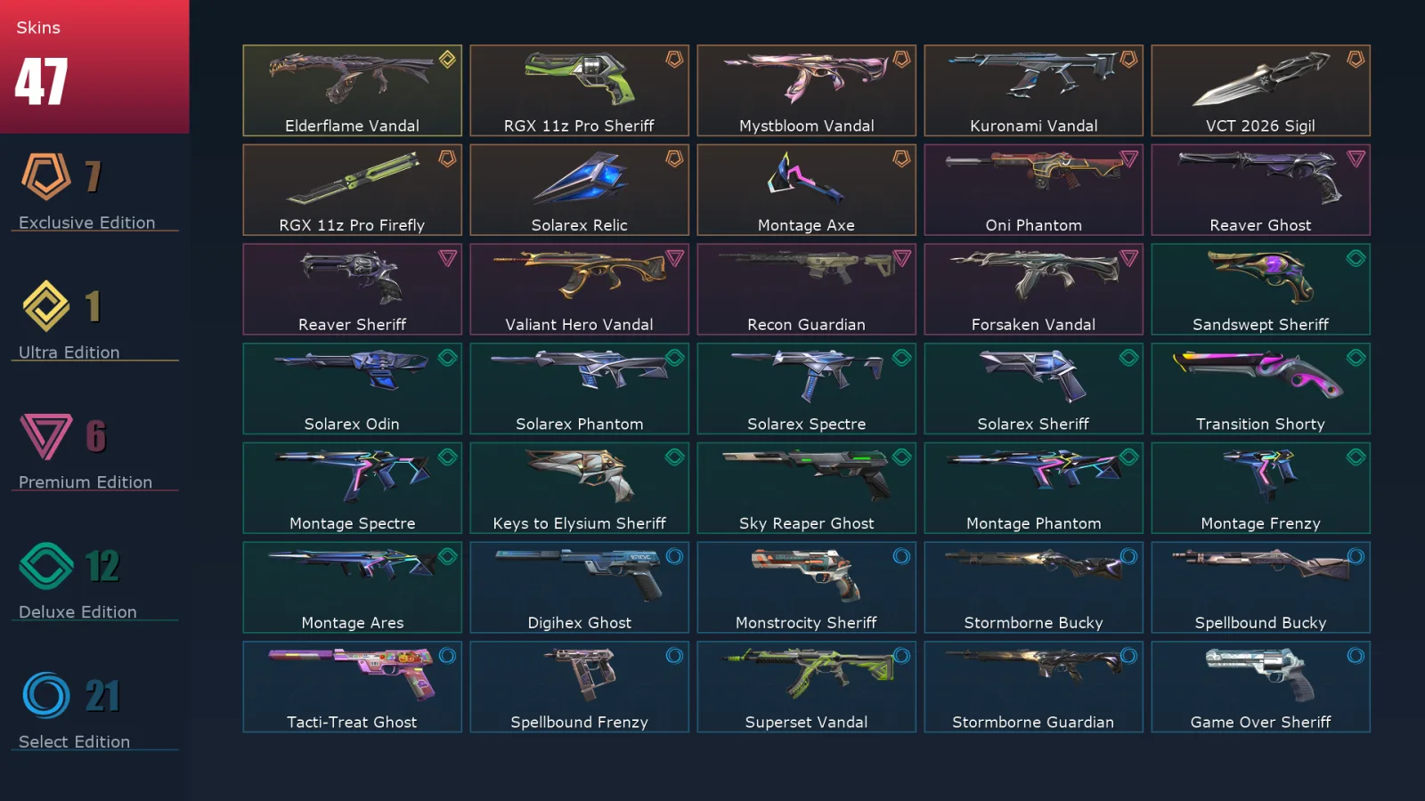 [Valorant] | EU | Level 247 | Silver 1 | 29 Agents | 47 Skins