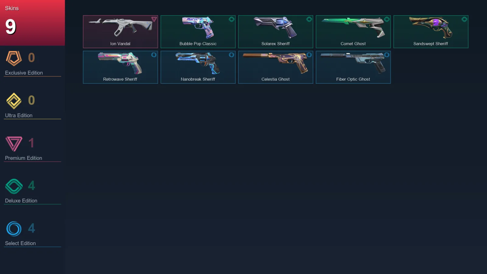 AP | Lv171 | Unranked | 9 Skin | 27 Agent | 57 Buddy — Fiber Optic Ghost