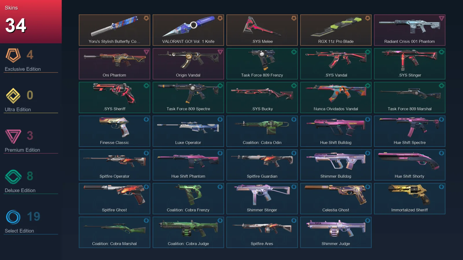 EU | Lv114 | Unranked | 34 Skin | 26 Agent | 53 Buddy