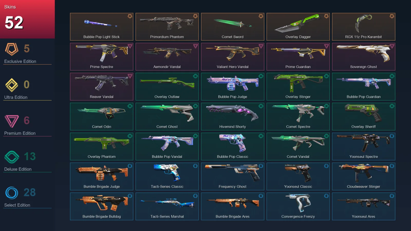 AP | Lv175 | Unranked | 52 Skin | 27 Agent | 69 Buddy