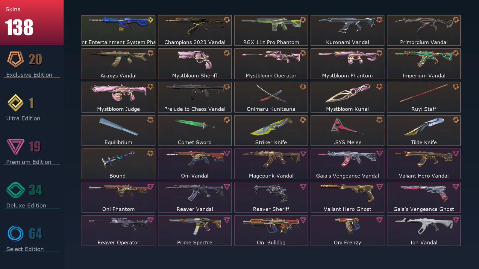 [Valorant] | EU | Level 466 | Diamond 1 | 29 Agents | 138 Skins