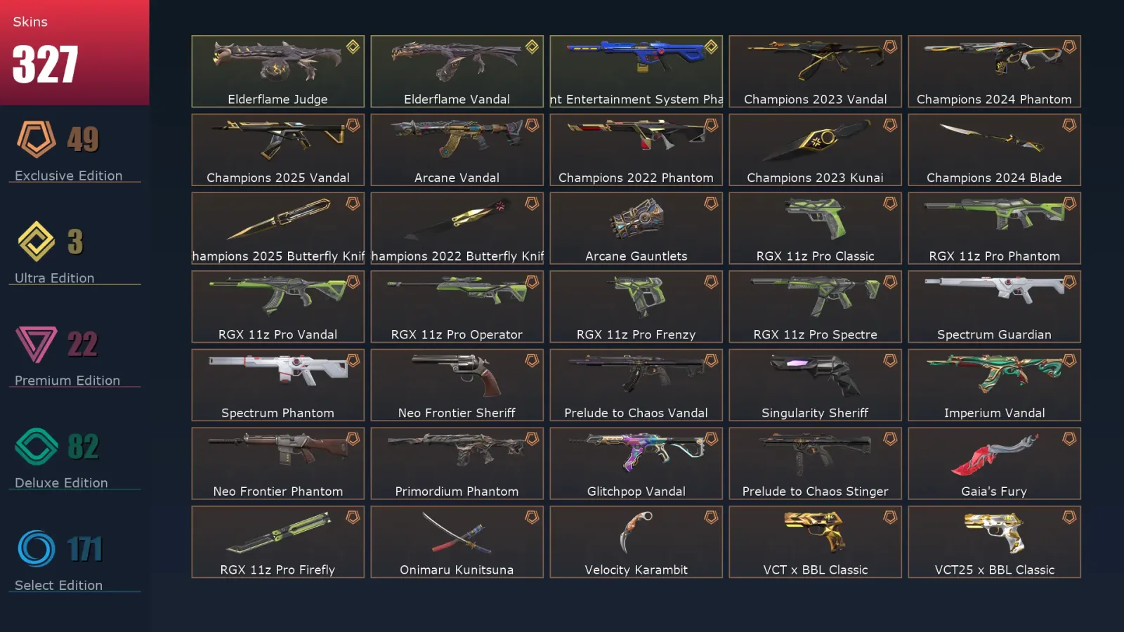 [Valorant] | EU | Level 382 | Platinum 1 | 29 Agents | 327 Skins — Prelude To Chaos Vandal