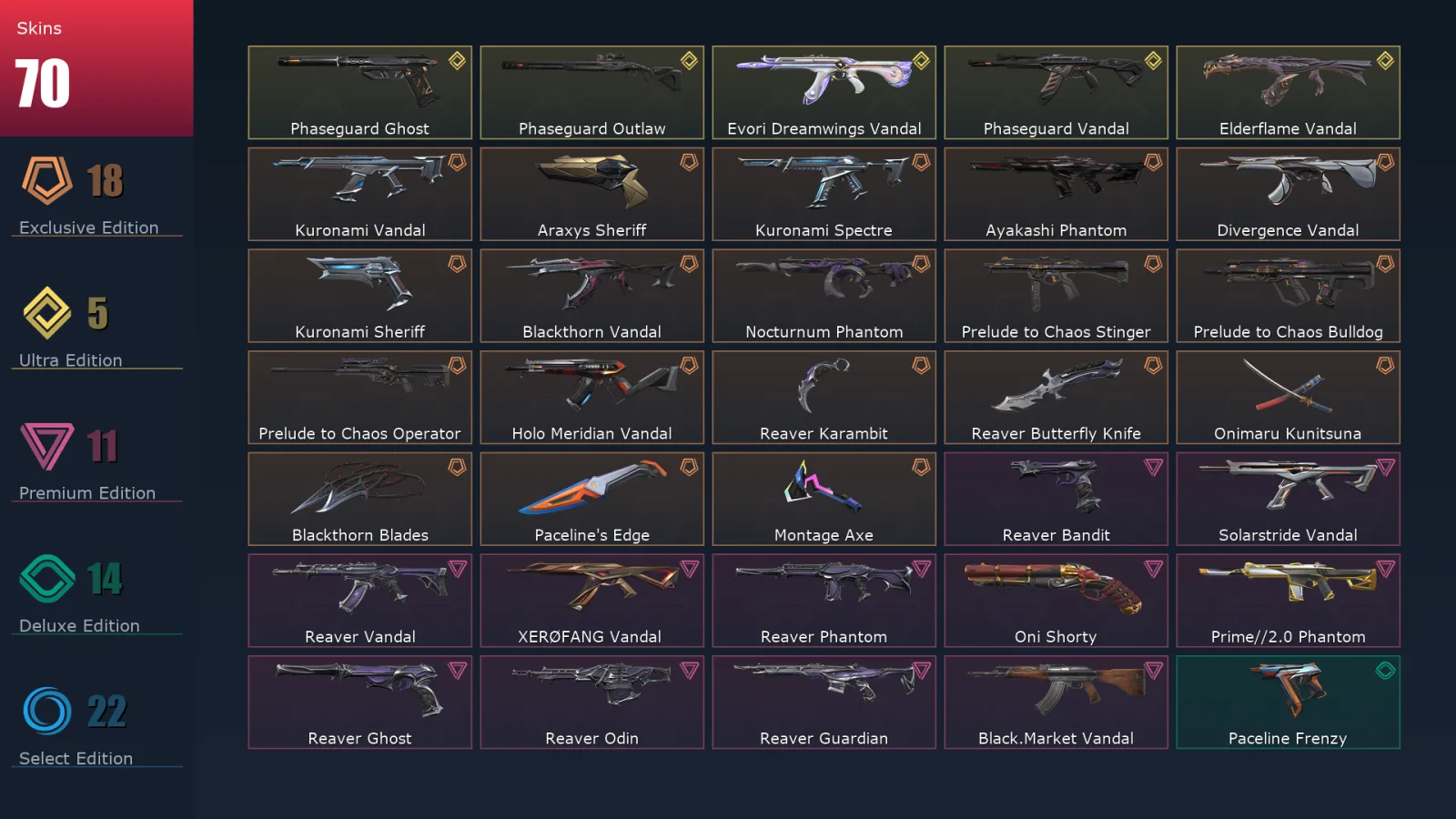 [Valorant] | EU | Level 92 | Silver 1 | 23 Agents | 70 Skins