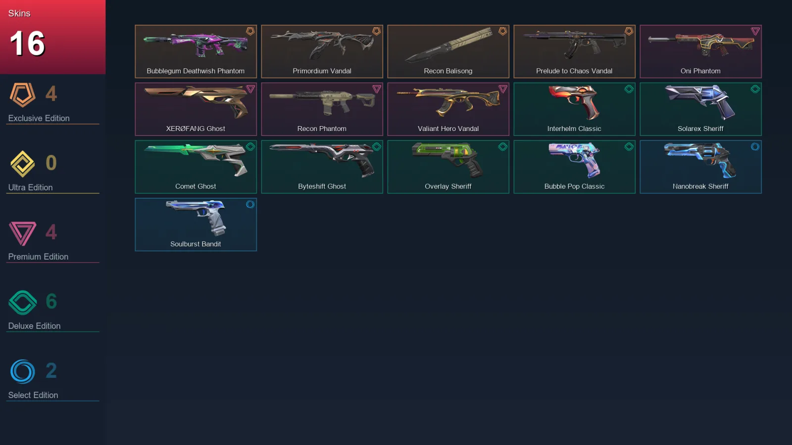 AP | Lv173 | Unranked | 16 Skin | 28 Agent | 49 Buddy