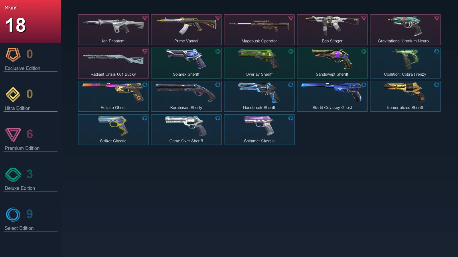 NA | Lv203 | Unranked | 18 Skin | 28 Agent | 71 Buddy