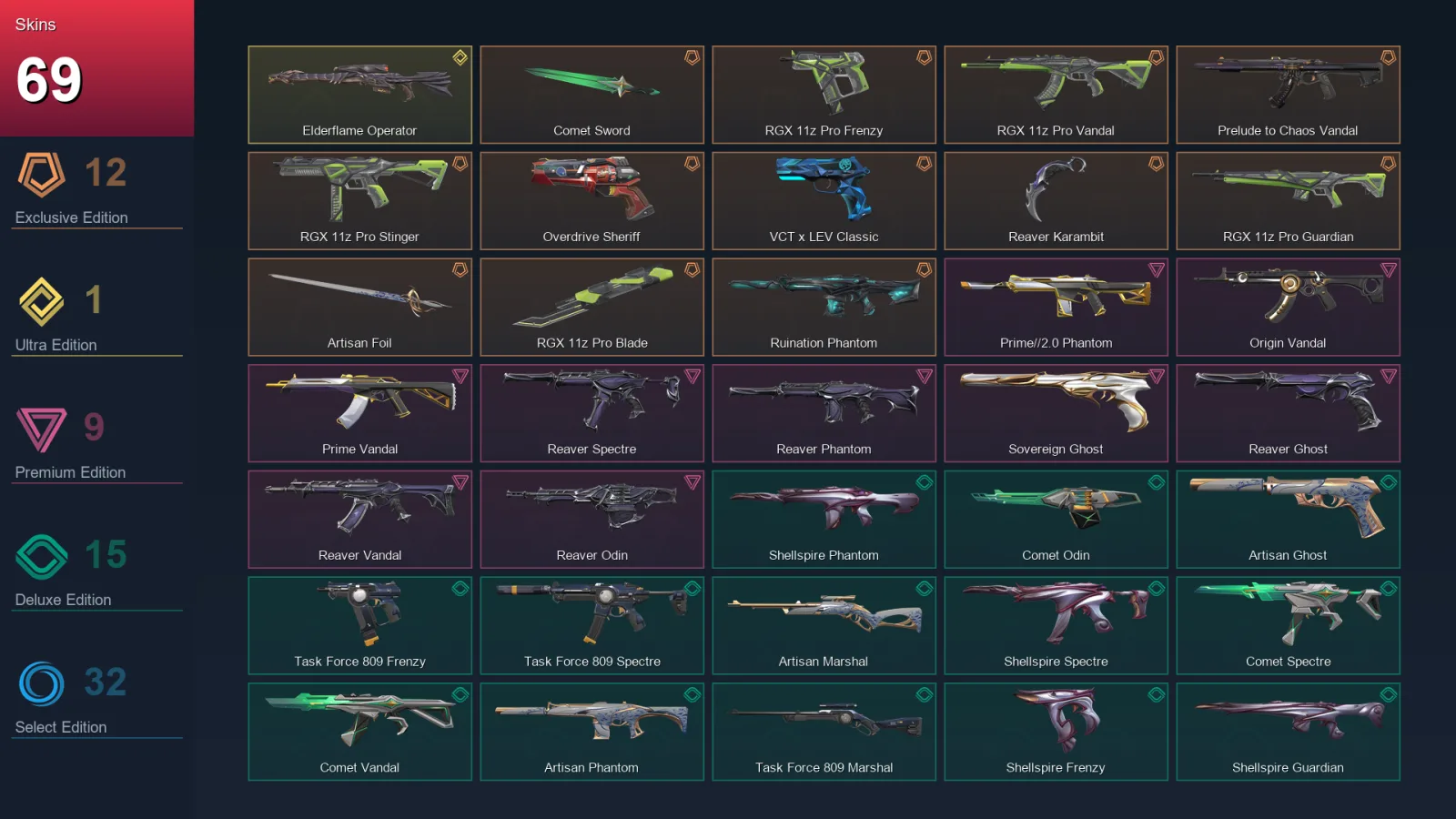 AP | Lv95 | Unranked | 69 Skin | 27 Agent | 57 Buddy