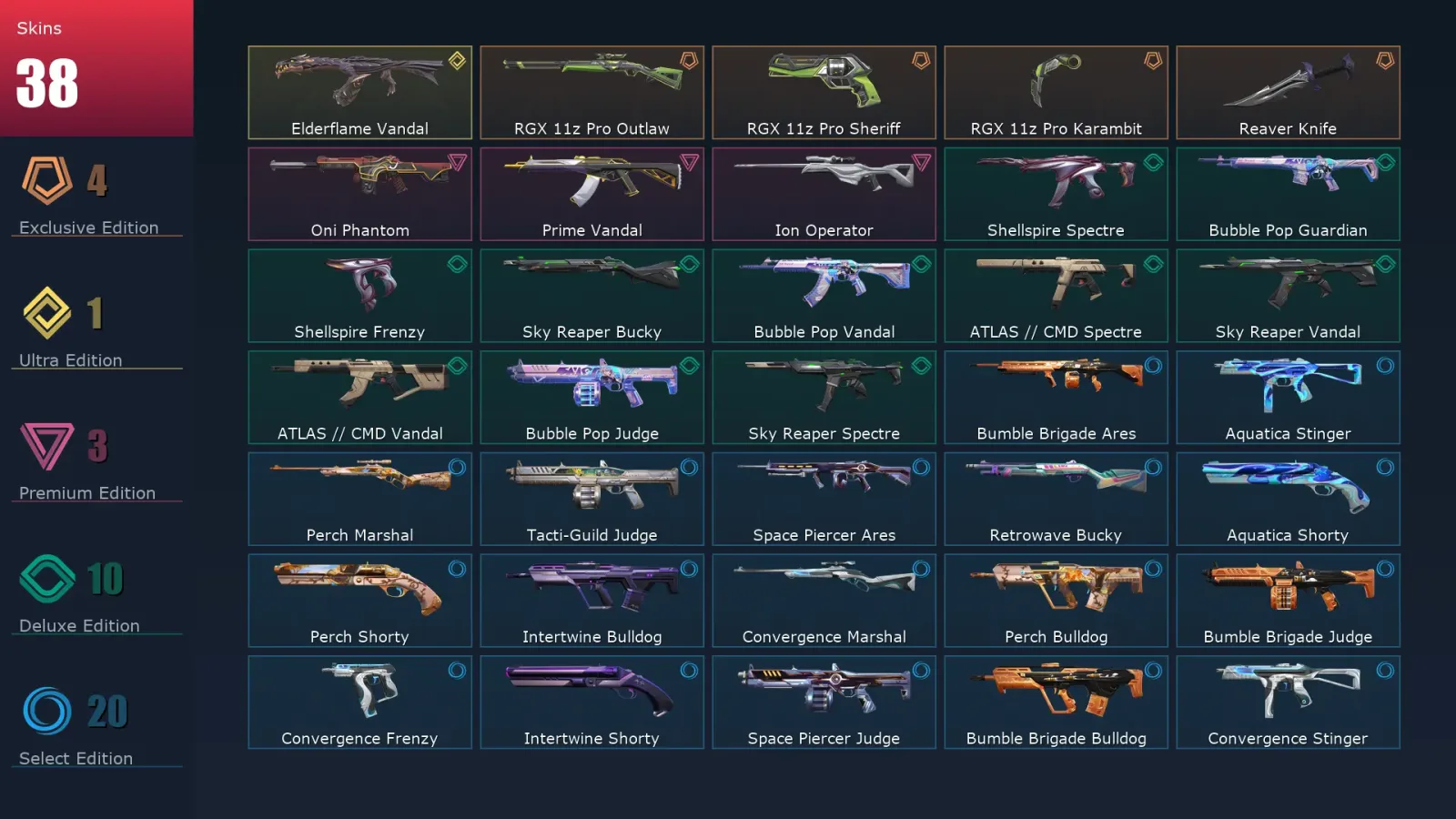 [Valorant] | EU | Level 39 | Gold 1 | 14 Agents | 38 Skins
