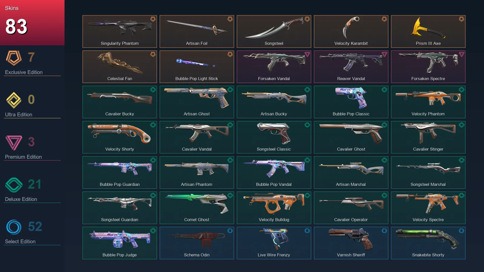 AP | Singularity Phantom | Artisan Foil | Songsteel | Velocity Karambit | 83 Skin | 26 Agent | 102 Buddy | Lv210