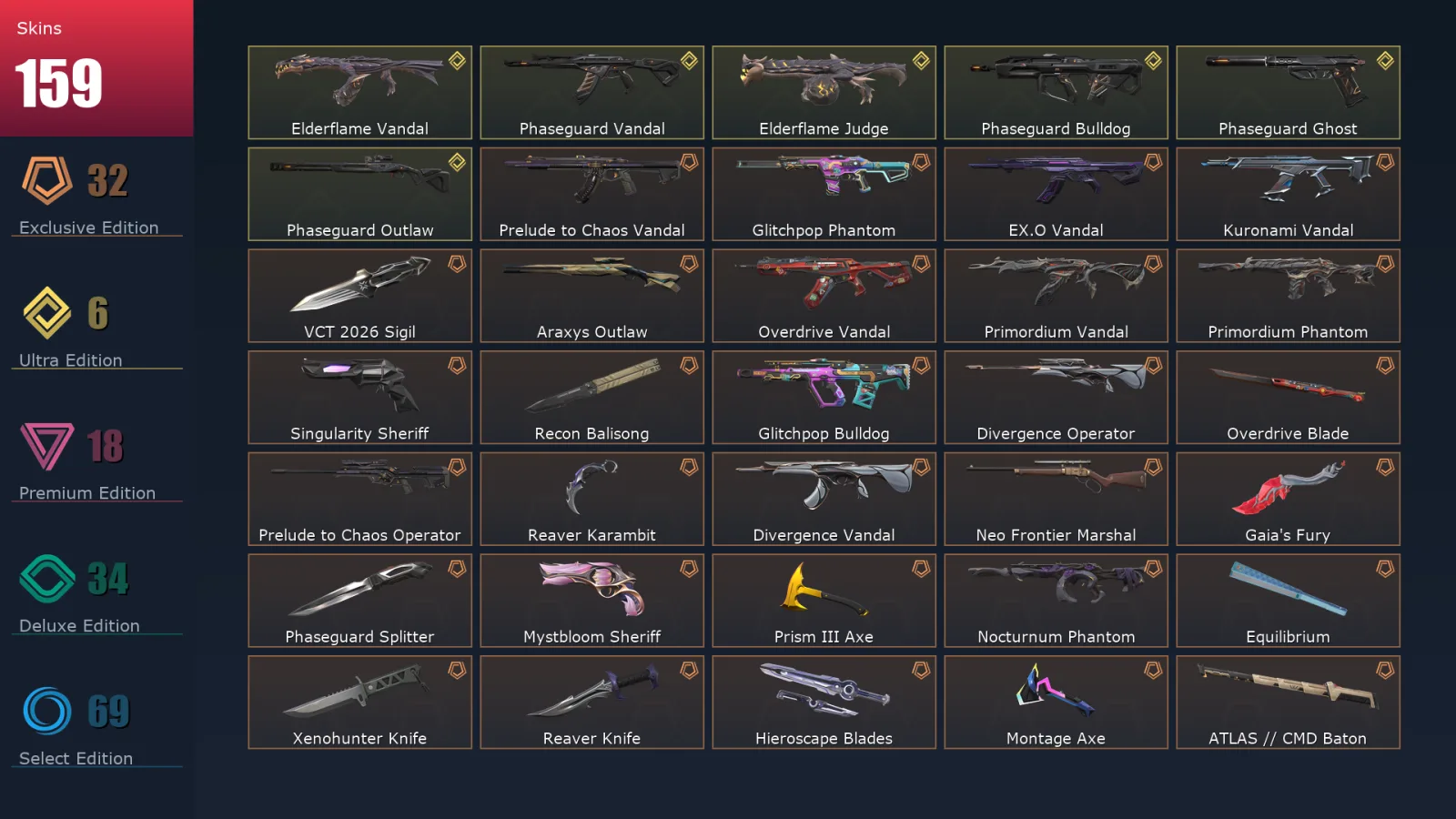 [Valorant] | EU | Level 495 | Diamond 1 | 29 Agents | 159 Skins