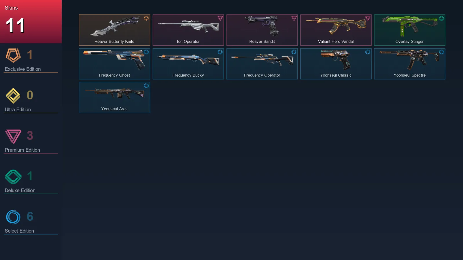 EU | Lv26 | Unranked | 11 Skin | 11 Agent | 11 Buddy