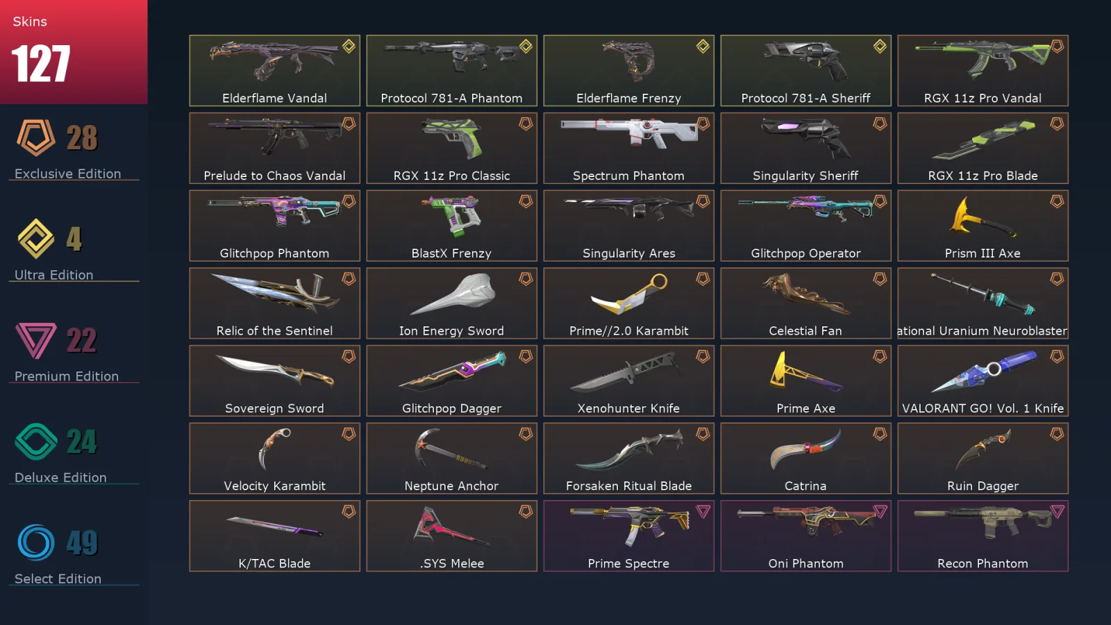 [Valorant] | EU | Level 285 | 28 Agents | 127 Skins