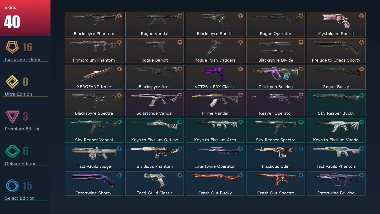 [Valorant] | EU | Level 33 | Ascendant 2 | 10 Agents | 40 Skins