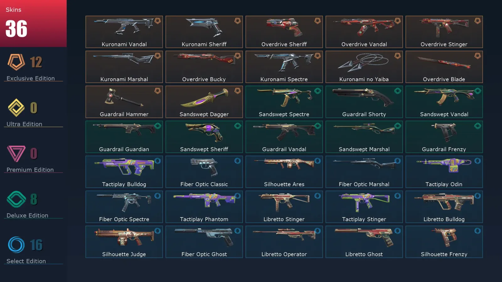 [Valorant] | EU | Level 82 | 20 Agents | 36 Skins
