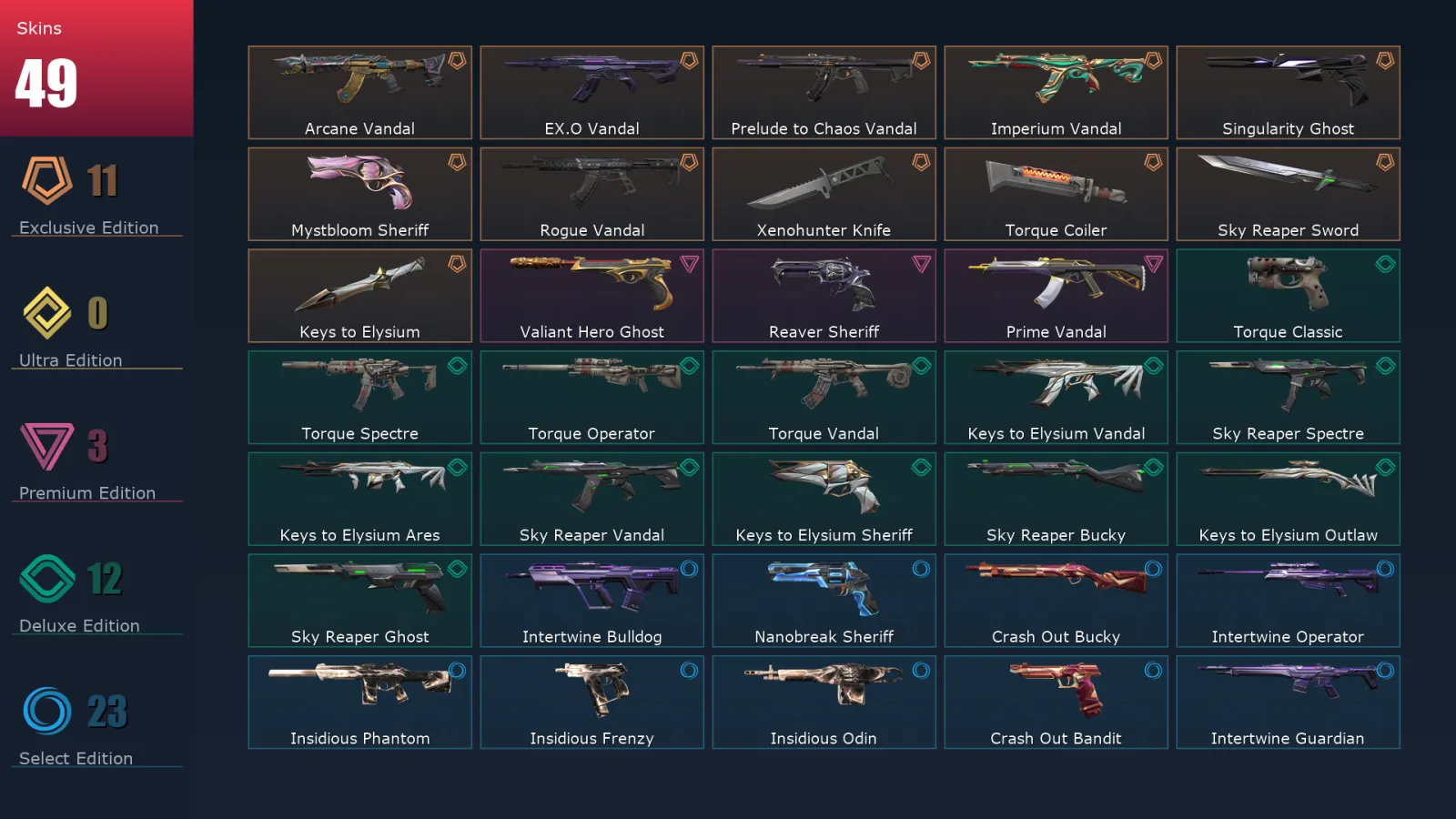 [Valorant] | EU | Level 84 | Silver 1 | 21 Agents | 49 Skins