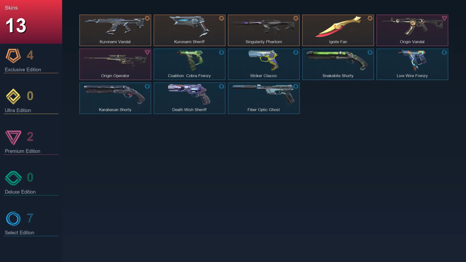 EU | Kuronami Vandal | Kuronami Sheriff | Singularity Phantom | Ignite Fan | 13 Skin | 21 Agent | 49 Buddy | Lv142