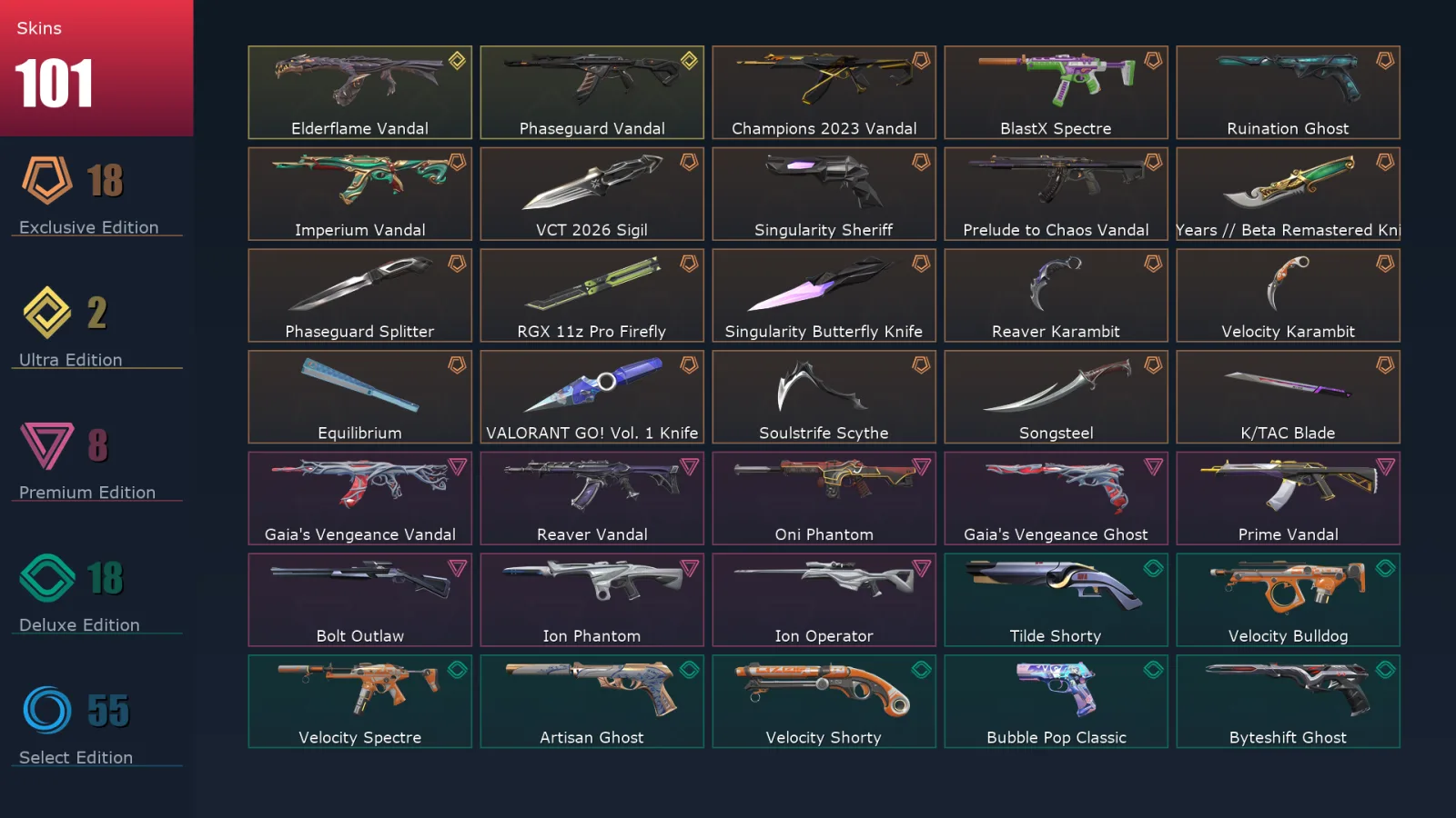 [Valorant] | EU | Level 500 | 29 Agents | 101 Skins
