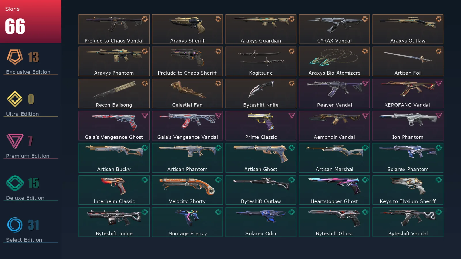[Valorant] | EU | Level 378 | Gold 3 | 29 Agents | 66 Skins