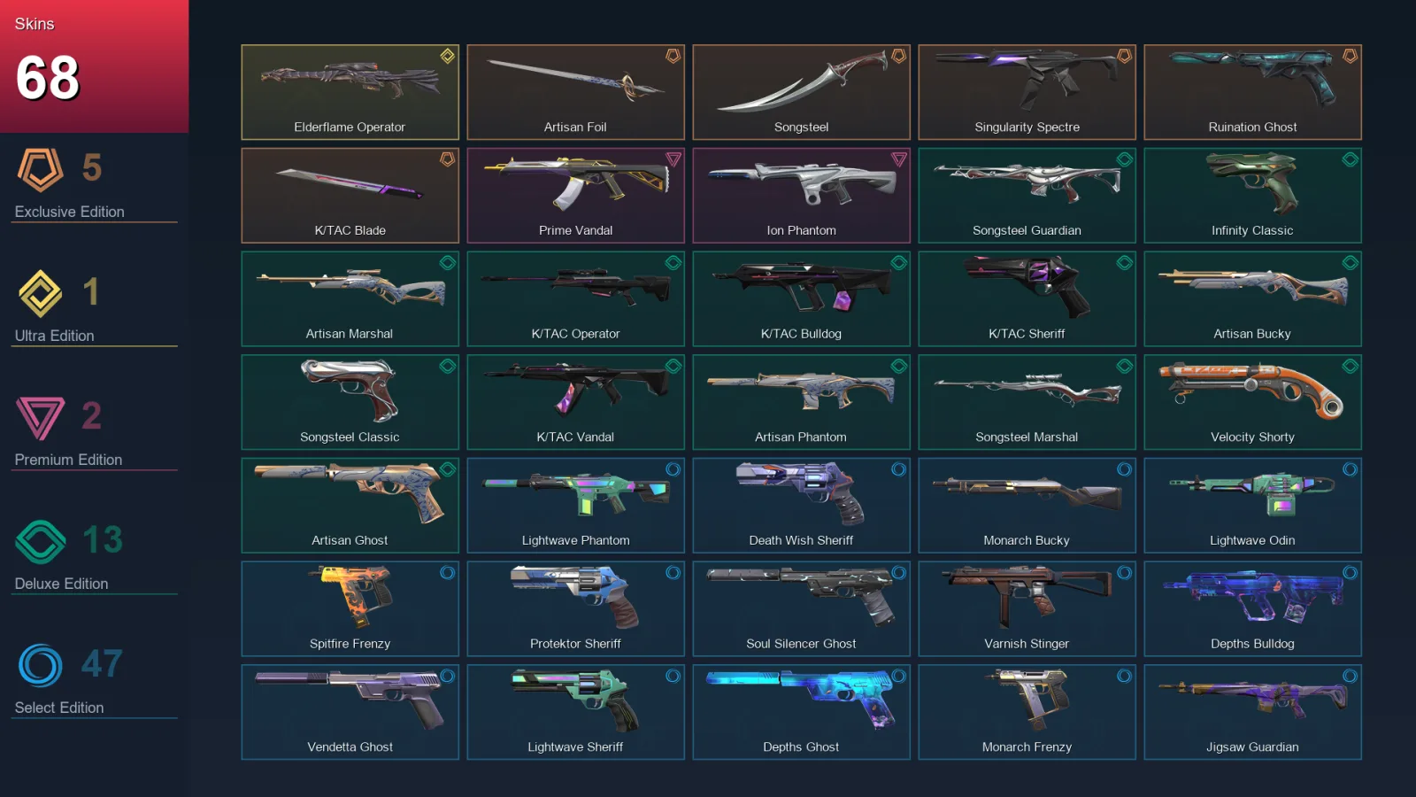 AP | Artisan Foil | Songsteel | Singularity Spectre | Ruination Ghost | 68 Skin | 19 Agent | 86 Buddy | Lv313