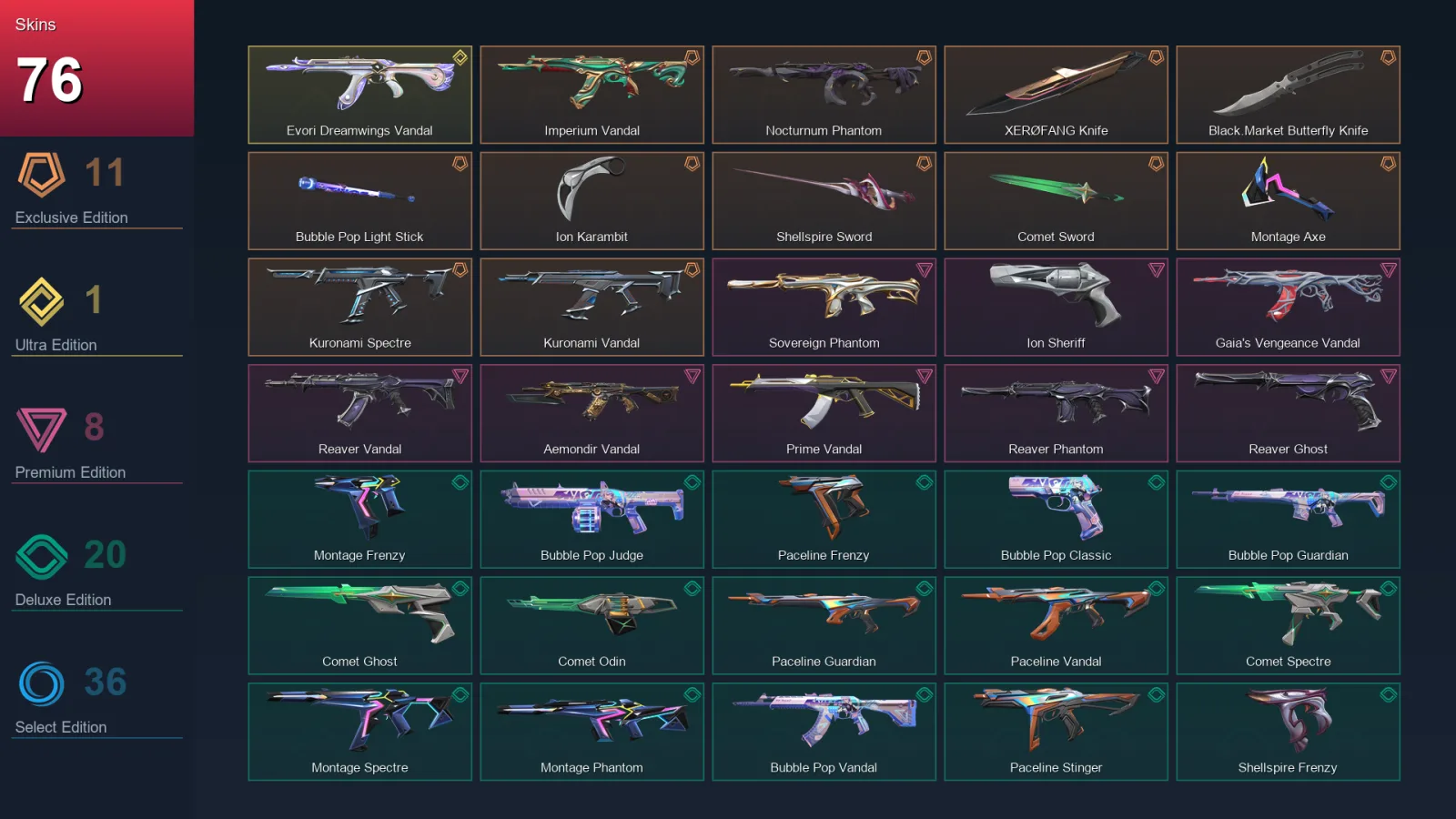 EU | Lv107 | Unranked | 76 Skin | 26 Agent | 57 Buddy