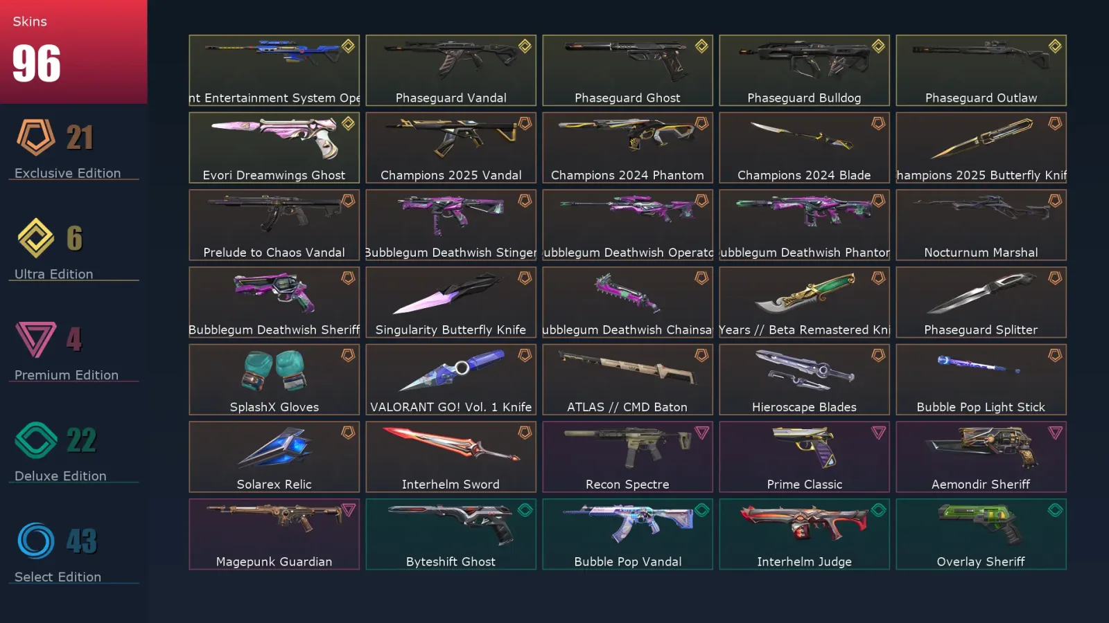 [Valorant] | EU | Level 229 | 28 Agents | 96 Skins — Valorant account