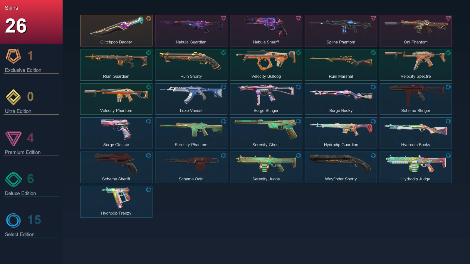 NA | Lv38 | Unranked | 26 Skin | 14 Agent | 36 Buddy
