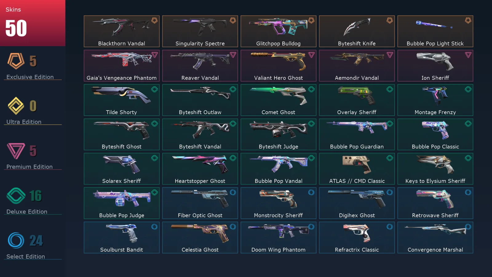 [Valorant] | EU | Level 435 | 29 Agents | 50 Skins