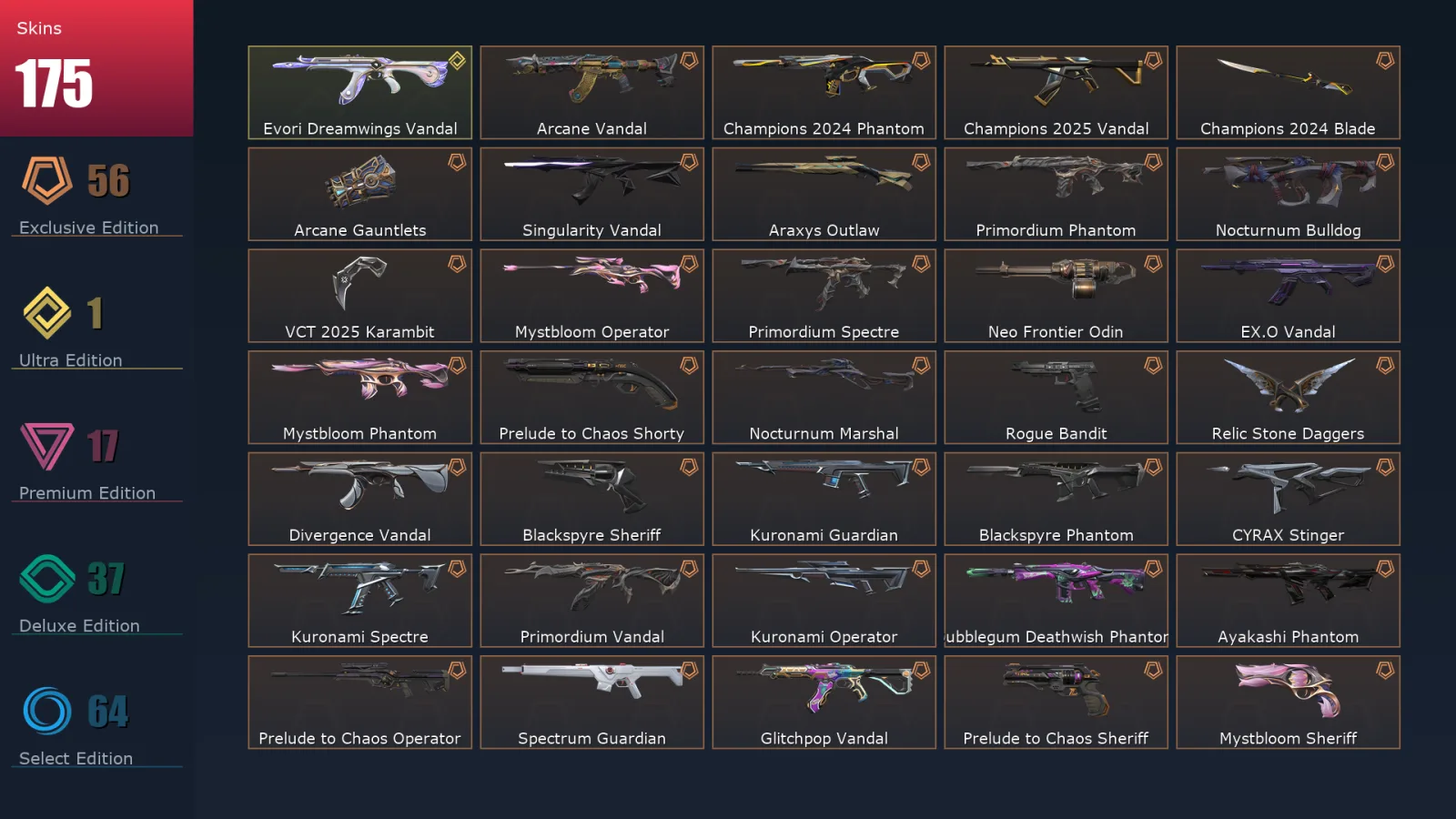[Valorant] | EU | Level 400 | Platinum 3 | 29 Agents | 175 Skins