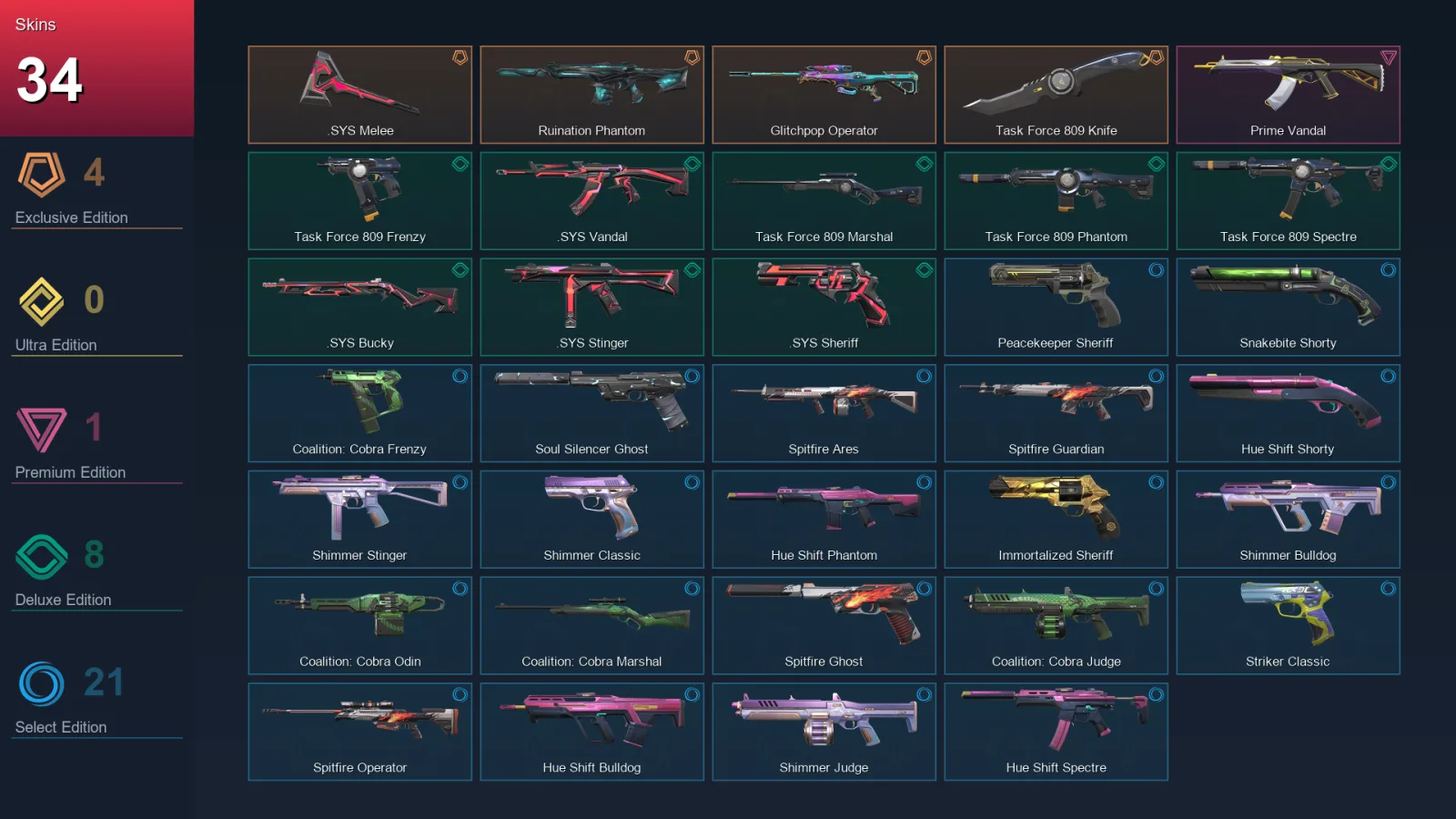 AP | Lv98 | Unranked | 34 Skin | 19 Agent | 39 Buddy