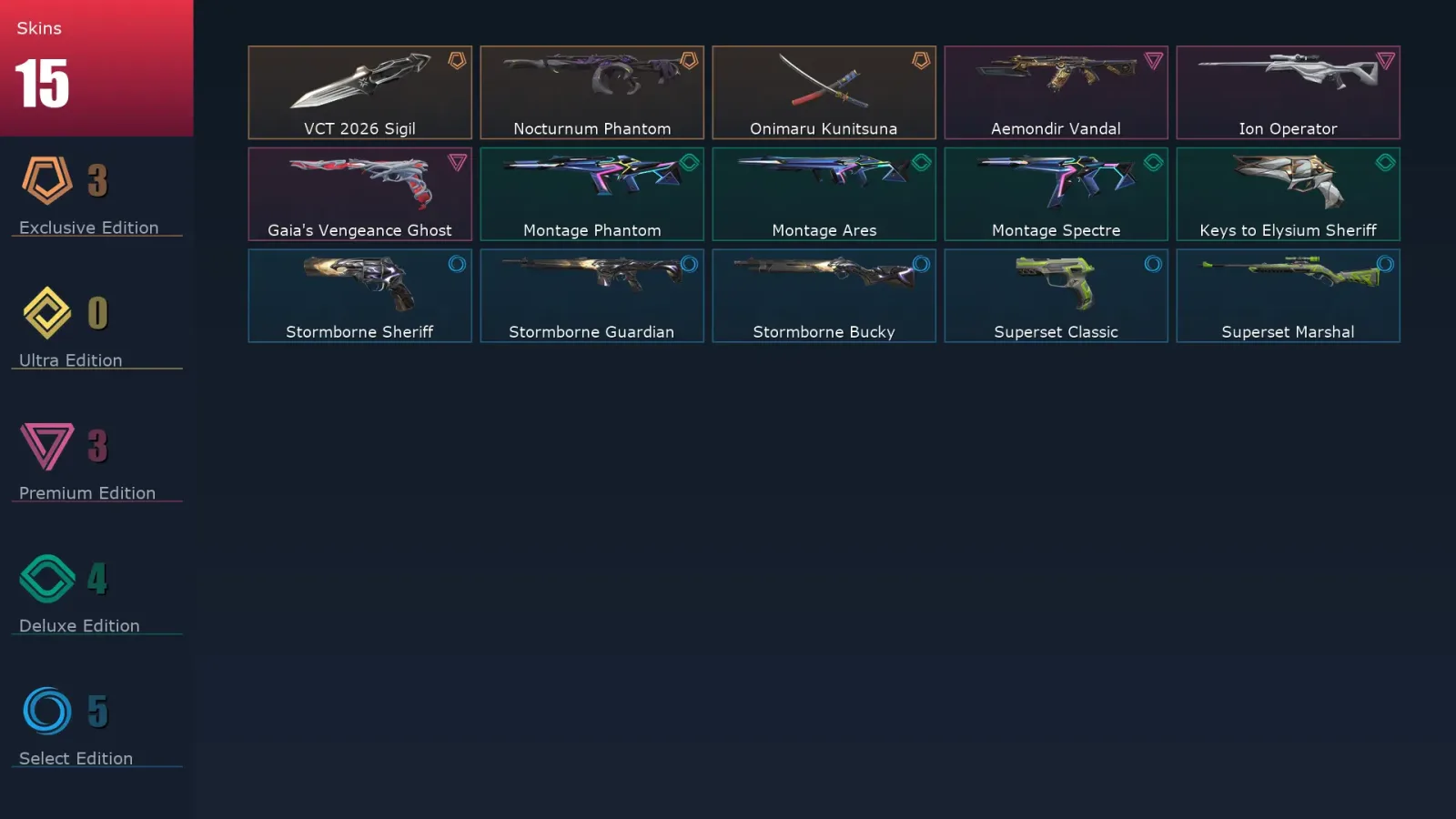 [Valorant] | EU | Level 26 | Platinum 2 | 9 Agents | 15 Skins