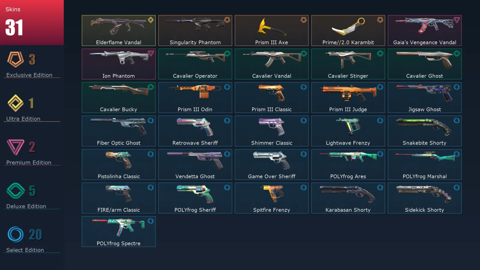[Valorant] | EU | Level 225 | 25 Agents | 31 Skins