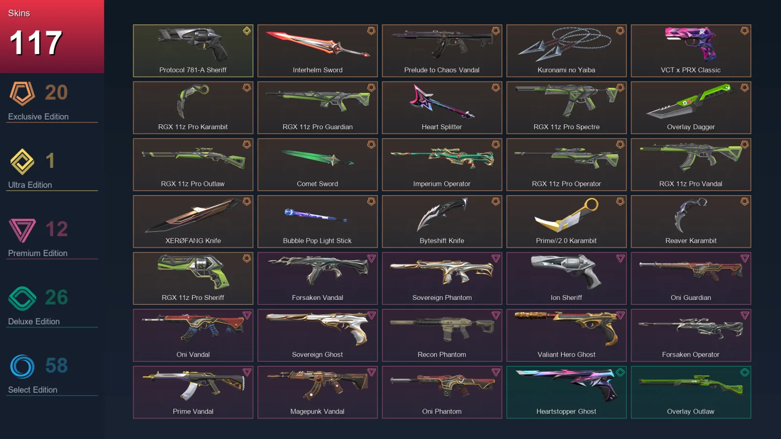 EU | Lv164 | Unranked | 117 Skin | 20 Agent | 107 Buddy