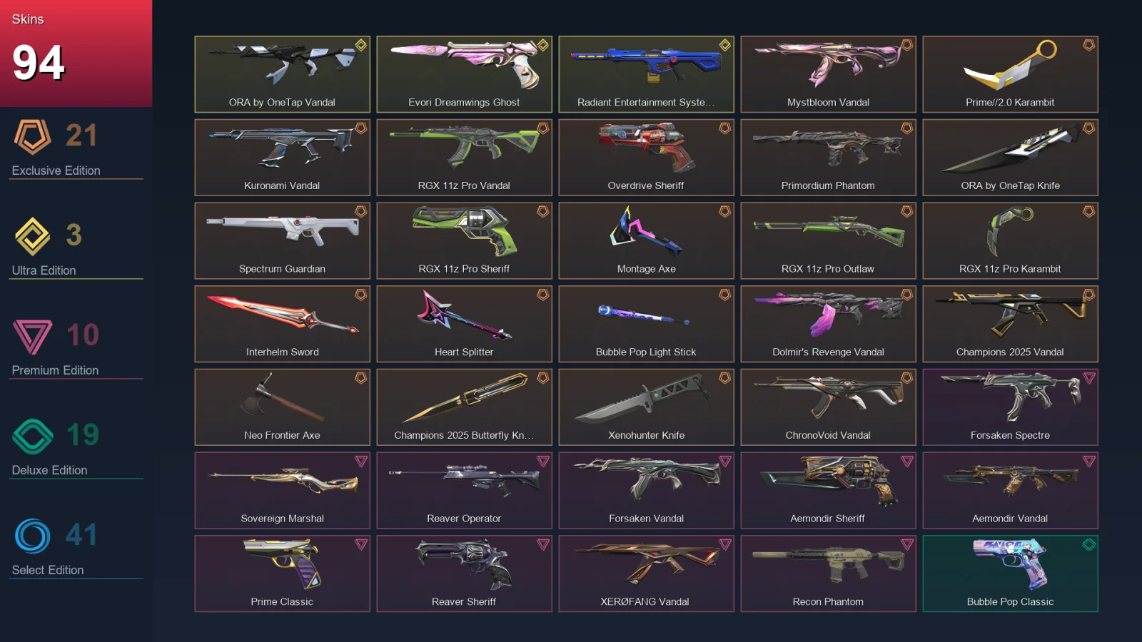 EU | Lv194 | Diamond I | 94 Skin | 29 Agent | 94 Buddy
