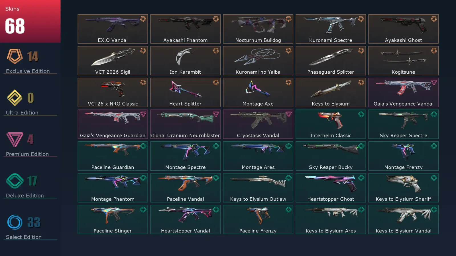 [Valorant] | EU | Level 93 | 16 Agents | 68 Skins