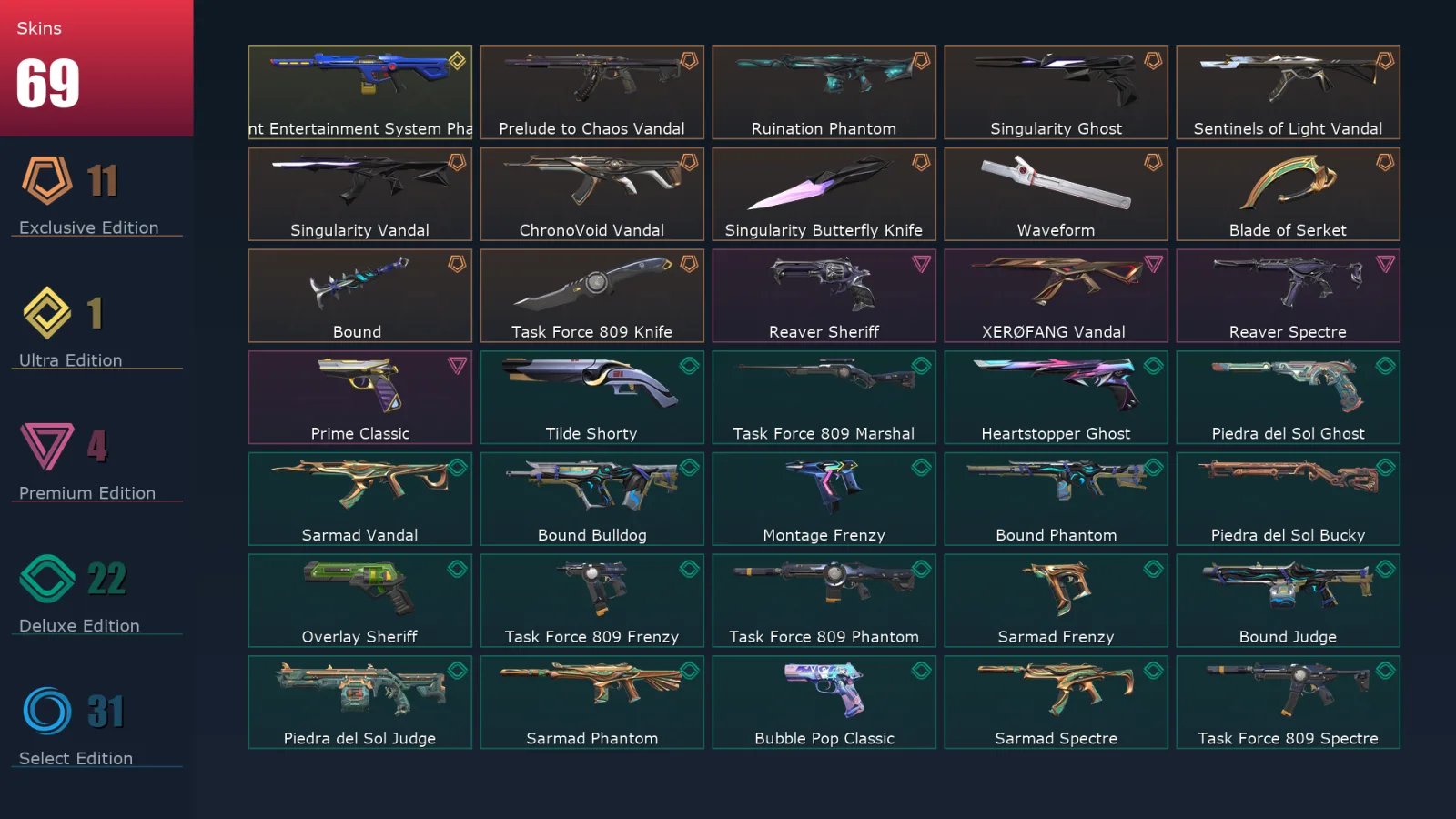 [Valorant] | EU | Level 258 | Diamond 2 | 29 Agents | 69 Skins