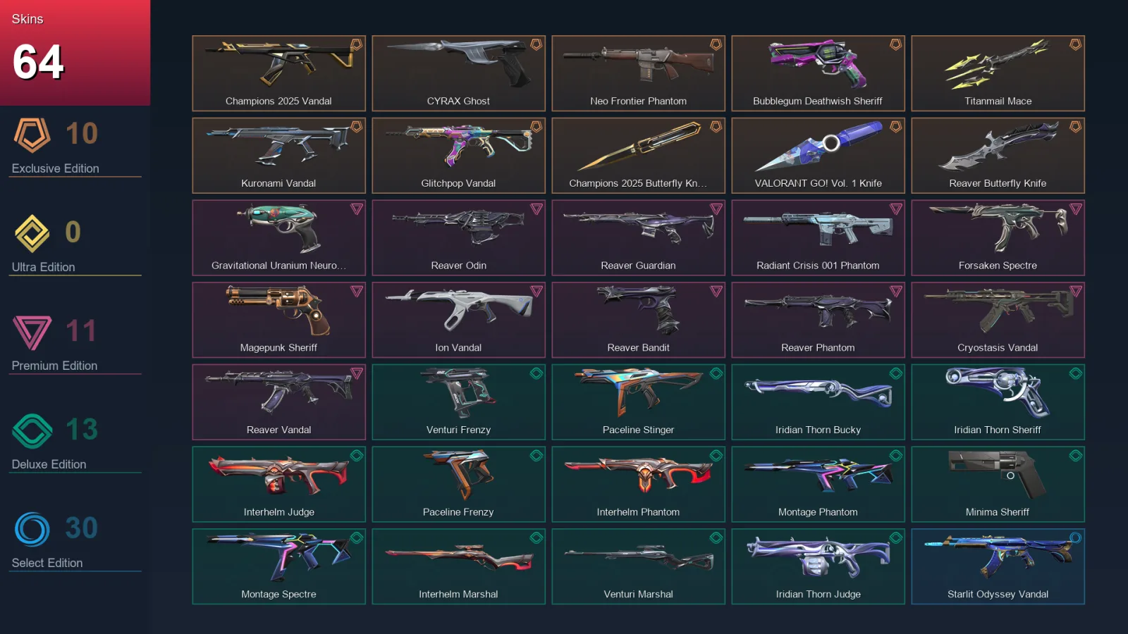 NA | Lv57 | Unranked | 64 Skin | 19 Agent | 54 Buddy — Valorant account