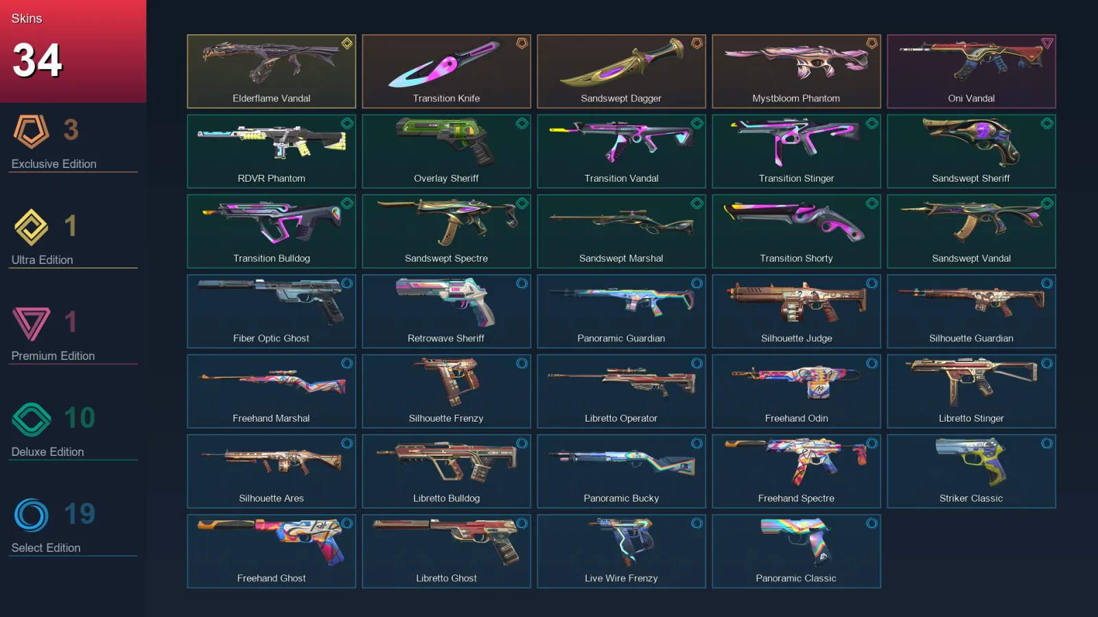 AP | Lv167 | Unranked | 34 Skin | 26 Agent | 69 Buddy
