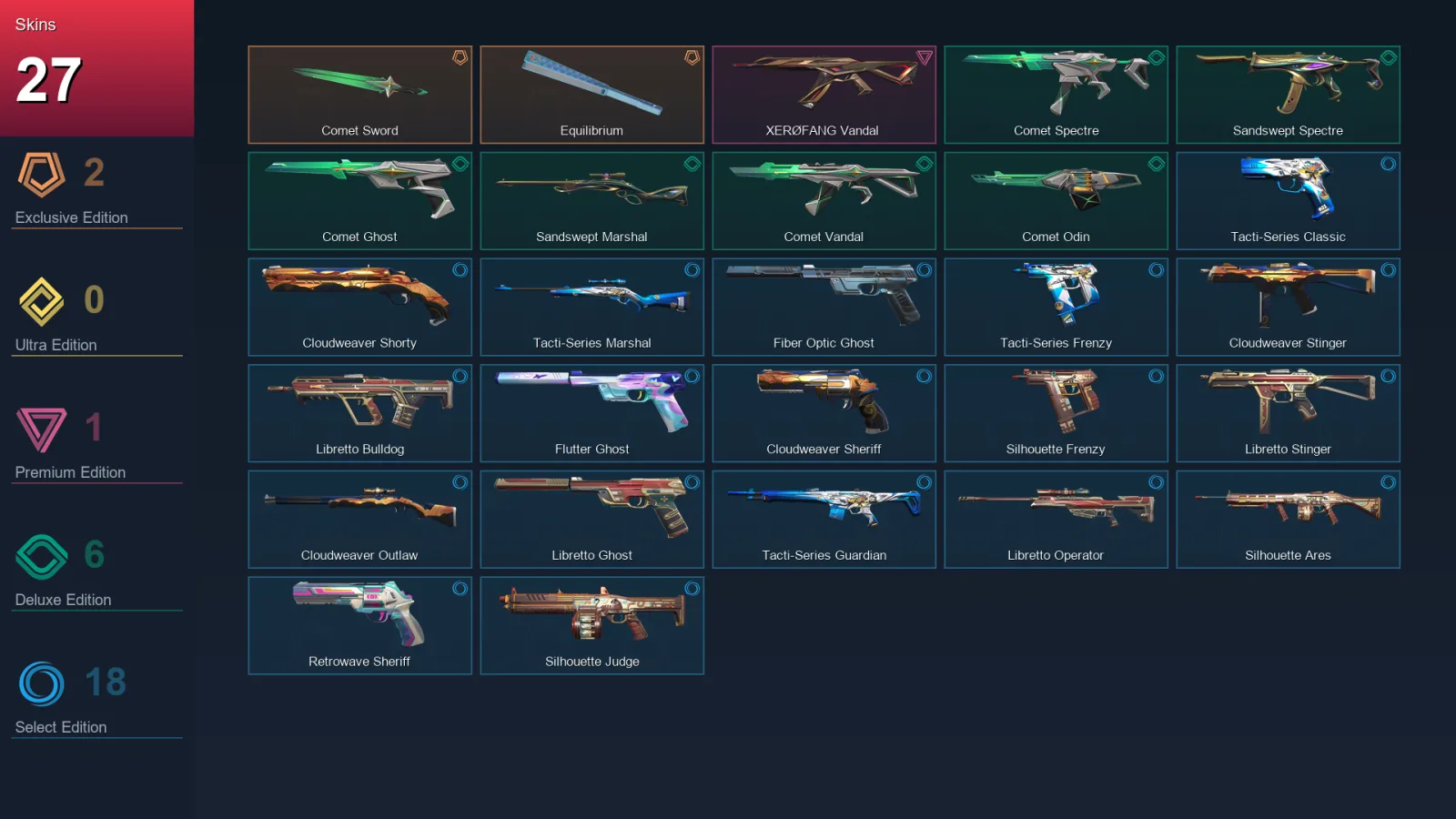 EU | Lv127 | Unranked | 27 Skin | 24 Agent | 34 Buddy