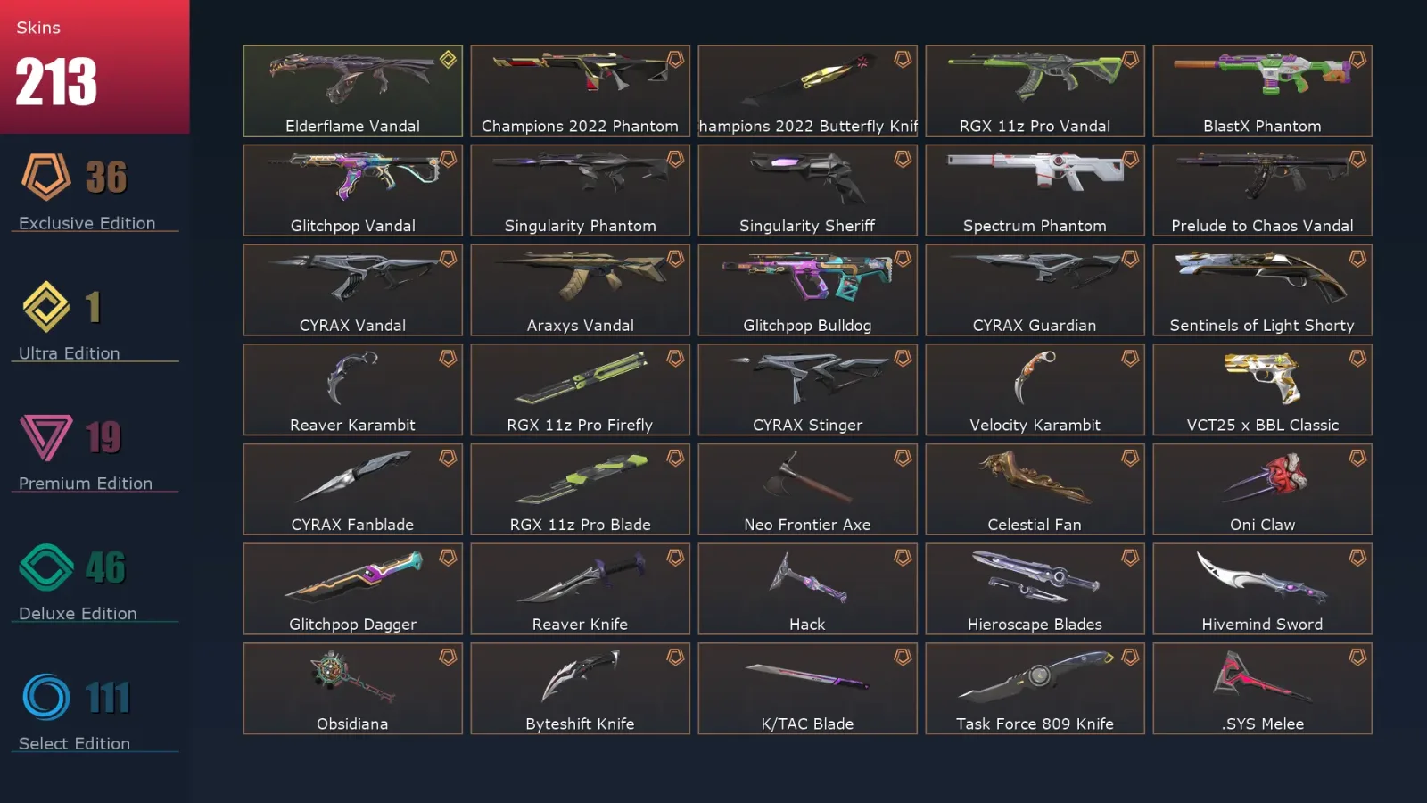[Valorant] | EU | Level 335 | Diamond 2 | 29 Agents | 213 Skins