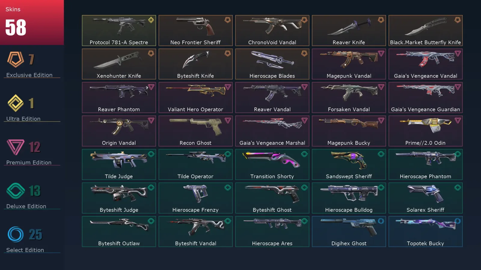 [Valorant] | EU | Level 183 | 26 Agents | 58 Skins — Valorant account