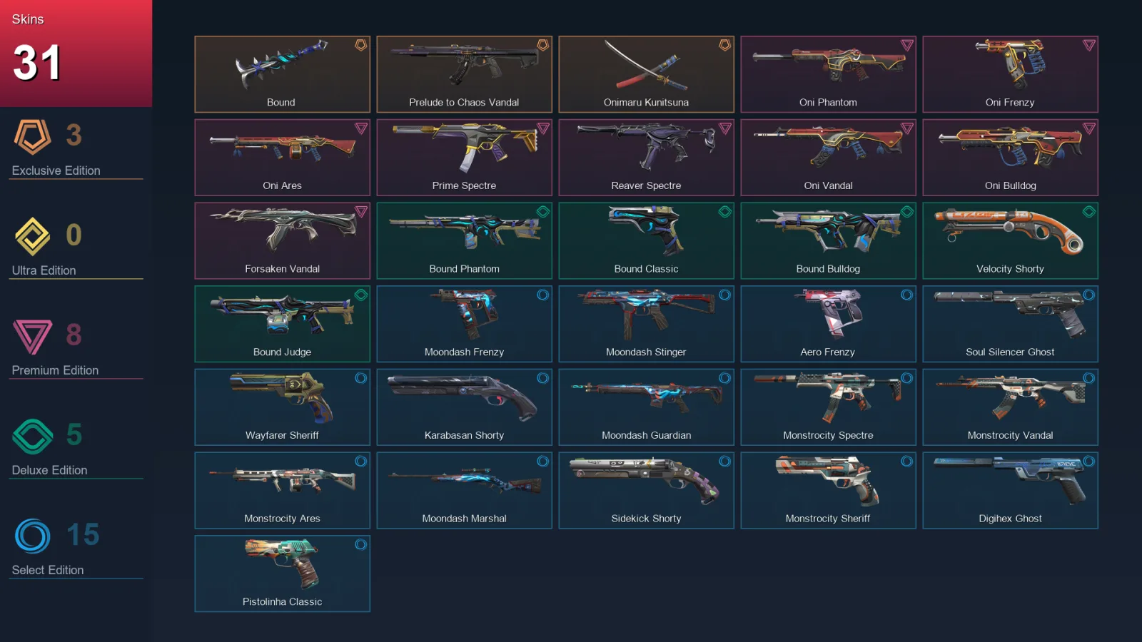 AP | Lv199 | Unranked | 31 Skin | 28 Agent | 92 Buddy